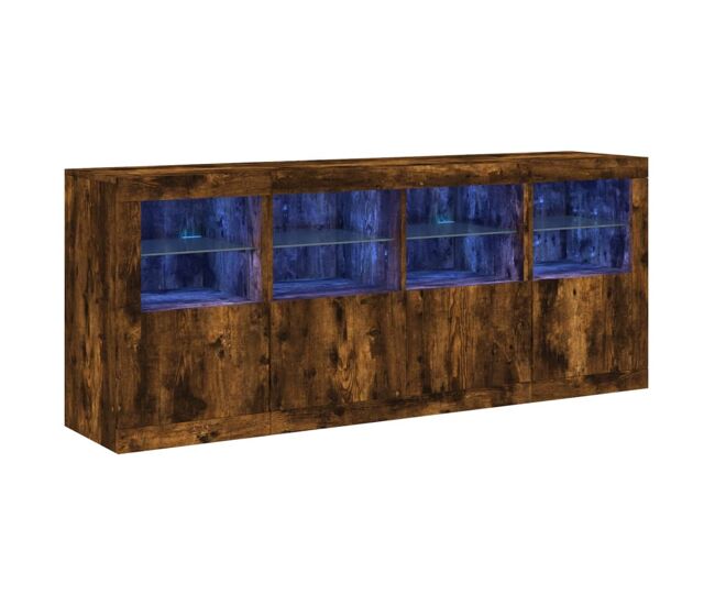 Aparador - mueble de almacenamiento con luces led roble ahumado 163x37x67 cm es2029
