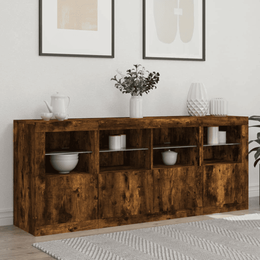Aparador - Bufete - Móvei de apoio com luzes LED 163x37x67 cm carvalho fumado pt2029