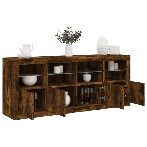 Aparador - Bufete - Móvei de apoio com luzes LED 163x37x67 cm carvalho fumado pt2029