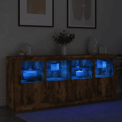 Aparador - Bufete - Móvei de apoio com luzes LED 163x37x67 cm carvalho fumado pt2029