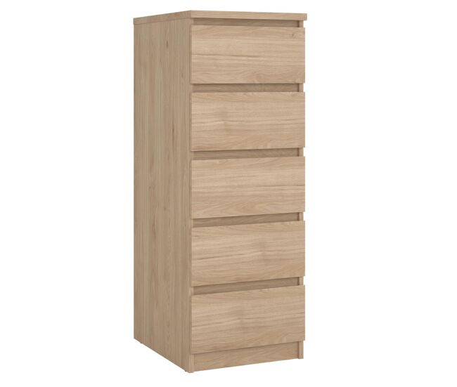 Cómoda , cajonera dormitorio sil oak con 5 cajones, color jackson hickory, 41 x 50 x 112 cm