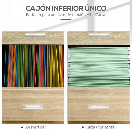 HOMCOM Arquivador para Escritório com 2 Compartimentos Bloco de Gaveta de com Rodas Móvel Arquivador para Arquivos A4 ou Documentos 39,5x39x58,5 cm Carvalho