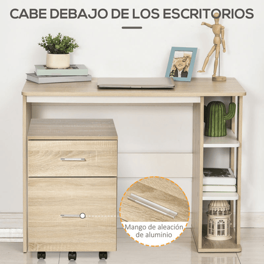 HOMCOM Arquivador para Escritório com 2 Compartimentos Bloco de Gaveta de com Rodas Móvel Arquivador para Arquivos A4 ou Documentos 39,5x39x58,5 cm Carvalho