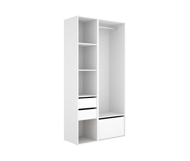 Armario vestidor suit barra con zapatero y 4 compartimentos blanco/natural 205x99,5x45 cm