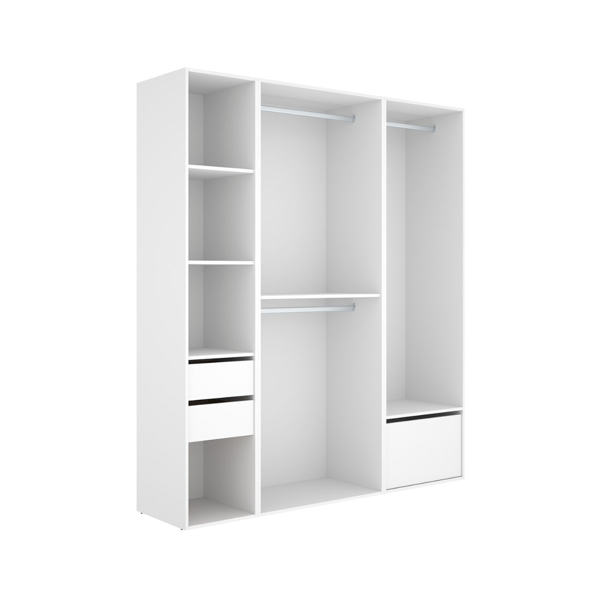 Armario vestidor suit 2 cajones con 3 barras y zapatero blanco/natural 205x179,5x45 cm
