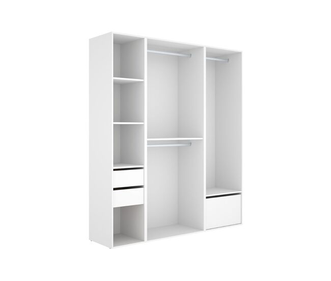 Armario vestidor suit 2 cajones con 3 barras y zapatero blanco/natural 205x179,5x45 cm