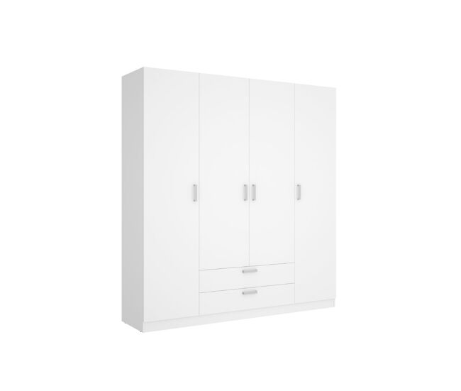 Armario maxi 4 puertas + barra + 2 cajones + 9 compartimentos blanco 215x200x52 cm