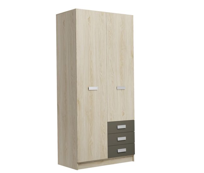 Armario essenza con 2 puertas batientes y 3 cajones | puccini-grafito | 94,8 x 207,6 x 50 cm