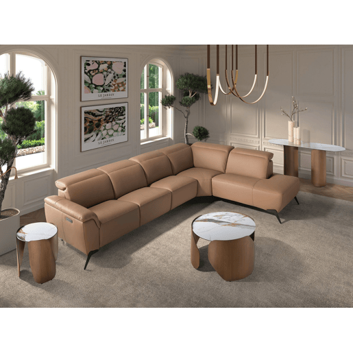 Sofá chaise longue relax modular direito 5 lugares pele castanha Angel Cerdá
