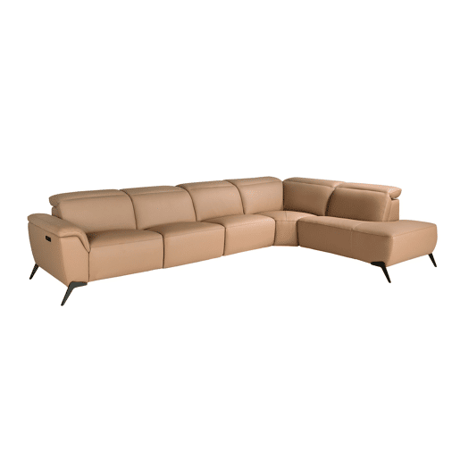 Sofá chaise longue relax modular direito 5 lugares pele castanha Angel Cerdá