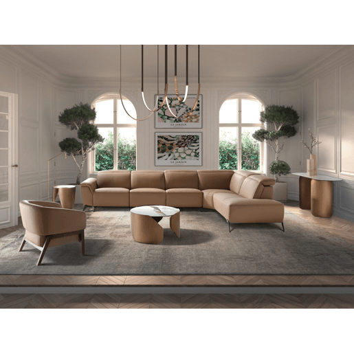 Sofá chaise longue relax modular direito 5 lugares pele castanha Angel Cerdá