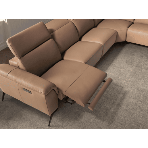 Sofá chaise longue relax modular direito 5 lugares pele castanha Angel Cerdá