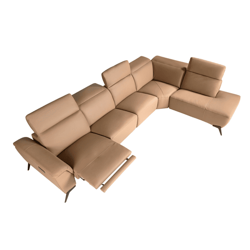Sofá chaise longue relax modular direito 5 lugares pele castanha Angel Cerdá