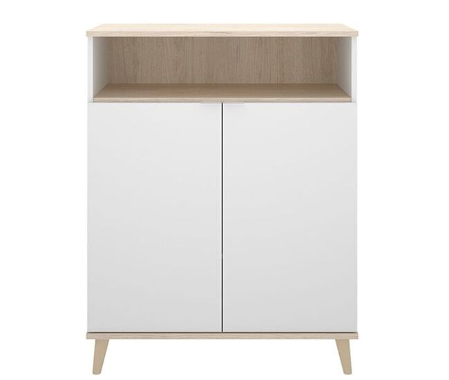 Aparador wok 2 puertas con compartimento blanco/natural 102x80x40 cm