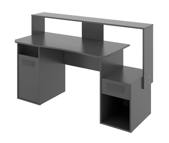 Escritorio gaming fosk 2 compartimentos con cajón y armario grafito