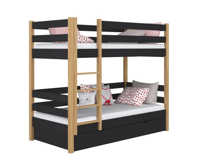 Litera de madera con cajón n01 negro / roble
