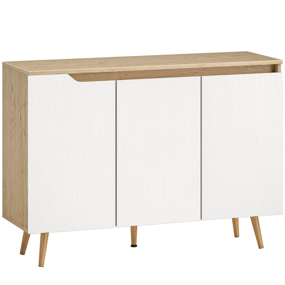 Homcom aparador de 3 puertas, aparador de salón con estantes ajustables, patas de madera, para cocina, entrada, dormitorio, roble y blanco,