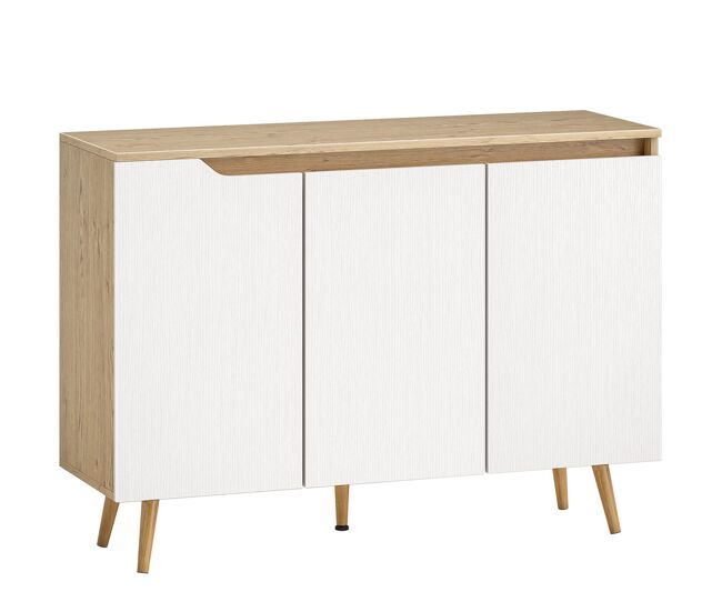 Homcom aparador de 3 puertas, aparador de salón con estantes ajustables, patas de madera, para cocina, entrada, dormitorio, roble y blanco,