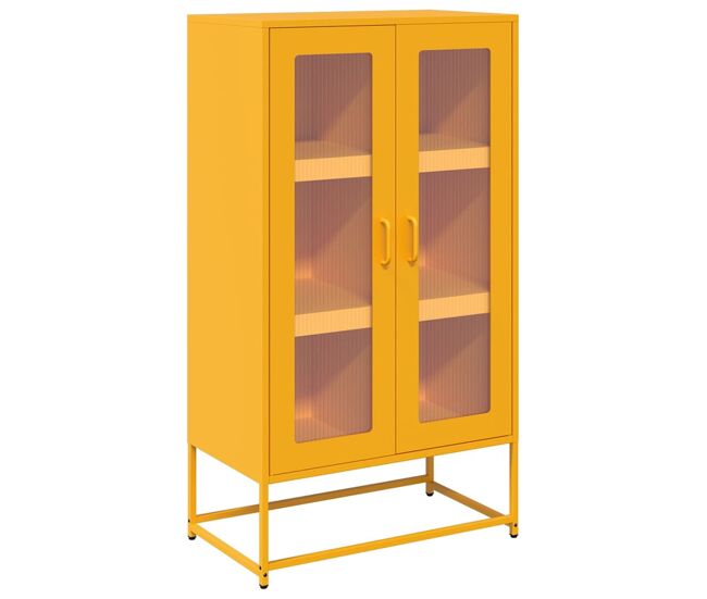 Aparador - mueble de almacenamiento de acero amarillo mostaza 68x39x123 cm es2190