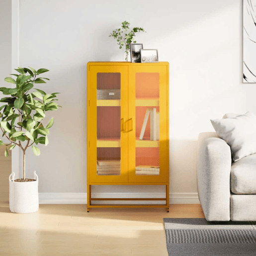 Aparador - Bufete - Móvei de apoio alto 68x39x123 cm aço amarelo mostarda pt2190