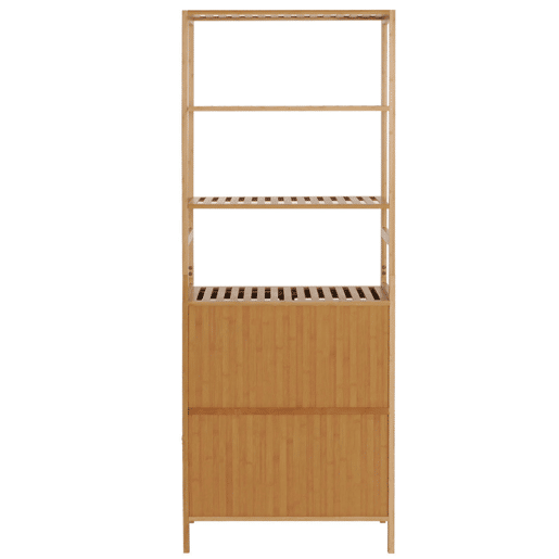 Armário alto para banheiro com prateleiras 2 portas 4 prateleiras MDF com acabamento em bambu 168x64x33 cm 04_0005757