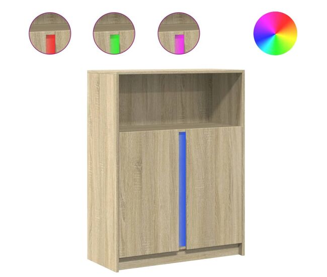 Aparador - mueble de almacenamiento con led madera de ingeniería roble sonoma 77x34x100 cm es1891
