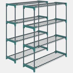 Outsunny Conjunto de 2 Suportes para Plantas de 4 Níveis para Interior e Exterior, Prateleiras de Aço com Conectores para Montagem Fácil, Estantes para Vasos, Jardim, Varanda, Verde