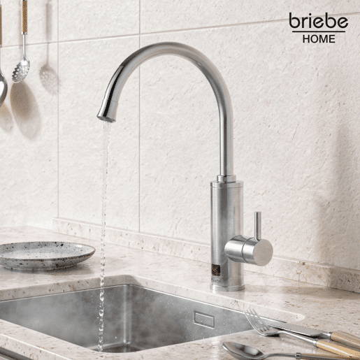 Briebe IH1205 Torneira com Aquecedor Elétrico Instantâneo de Bancada, Aquecedor de Água Baixo Consumo, Display, Inox, 3600, Aço Inoxidável