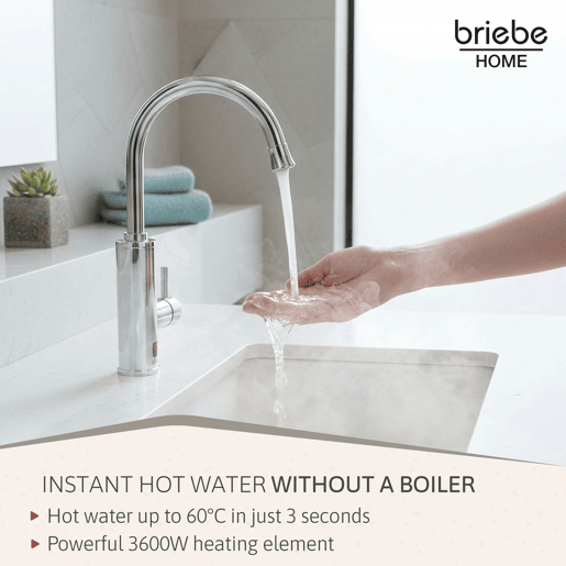 Briebe IH1205 Torneira com Aquecedor Elétrico Instantâneo de Bancada, Aquecedor de Água Baixo Consumo, Display, Inox, 3600, Aço Inoxidável