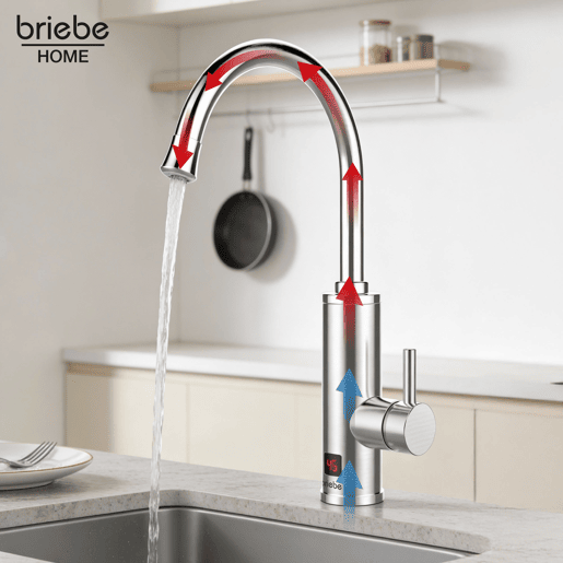 Briebe IH1205 Torneira com Aquecedor Elétrico Instantâneo de Bancada, Aquecedor de Água Baixo Consumo, Display, Inox, 3600, Aço Inoxidável