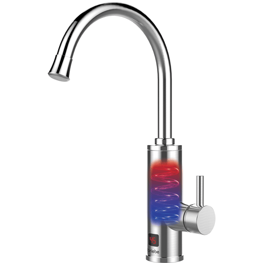 Briebe IH1205 Torneira com Aquecedor Elétrico Instantâneo de Bancada, Aquecedor de Água Baixo Consumo, Display, Inox, 3600, Aço Inoxidável