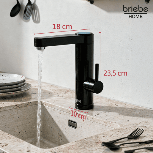 Briebe IH1206 Torneira com Aquecedor Elétrico Instantâneo de Bancada, Aquecedor de Água Baixo Consumo, Display, Inox, 3600, Preto