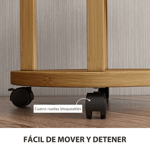 Outsunny Suporte para Plantas em Bambu com Rodas de 5 Níveis Estante Redonda para Plantas para Cantos Suporte para Vasos Interior e Exterior 33x33x90 cm Madeira