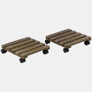 Outsunny Conjunto de 2 Suportes de Madeira com Rodas Suportes para Plantas com Rodas Giratórias 360° e Travão Bases para Vasos de Interior e Exterior Carga 50 kg Castanho Escuro