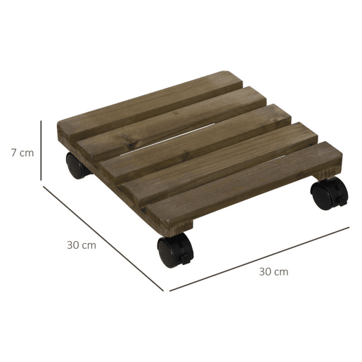 Outsunny Conjunto de 2 Suportes de Madeira com Rodas Suportes para Plantas com Rodas Giratórias 360° e Travão Bases para Vasos de Interior e Exterior Carga 50 kg Castanho Escuro