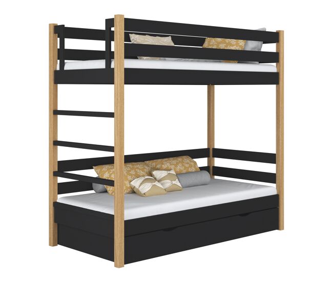 Litera de madera con cajón n03 negro / roble