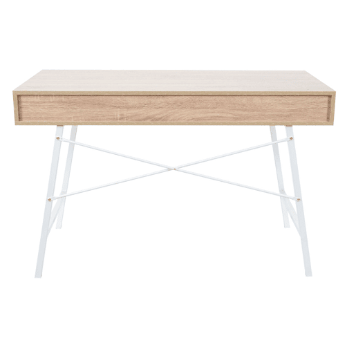 Mesa de computador com design escandinavo com 2 gavetas 120x60cm em MDF branco e marrom natural 04_0001440