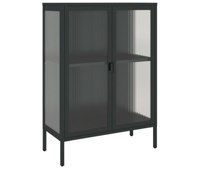 Aparador alto - mueble de almacenamiento vidrio y acero negro 75x35x105 cm es1630