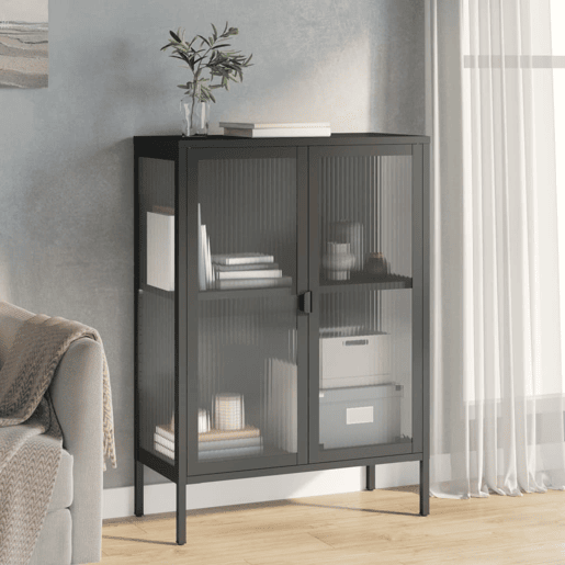 Aparador - Bufete - Móvel de apoio 75x35x105 cm vidro e aço preto pt1630