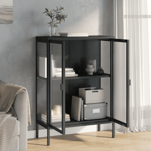 Aparador - Bufete - Móvel de apoio 75x35x105 cm vidro e aço preto pt1630