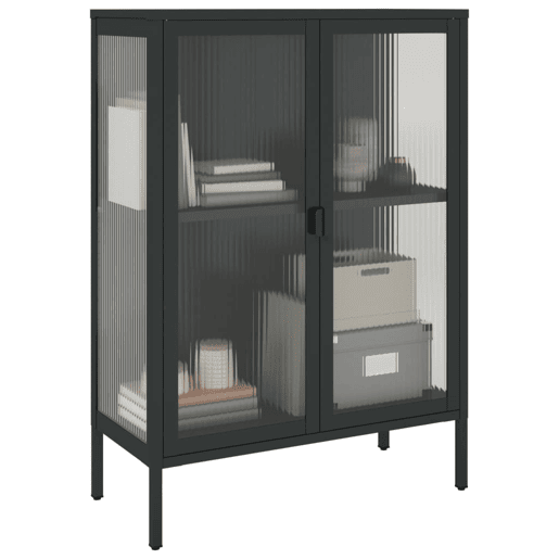 Aparador - Bufete - Móvel de apoio 75x35x105 cm vidro e aço preto pt1630
