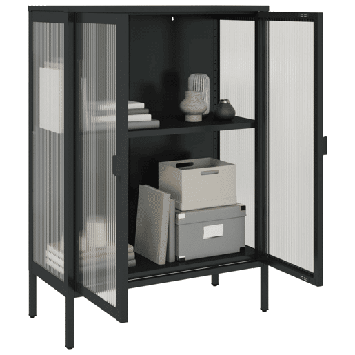 Aparador - Bufete - Móvel de apoio 75x35x105 cm vidro e aço preto pt1630