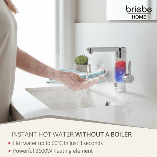 Briebe IH1203 Torneira com Aquecedor Elétrico Instantâneo de Bancada, Aquecedor de Água Baixo Consumo, Display LED, 3600, Branco