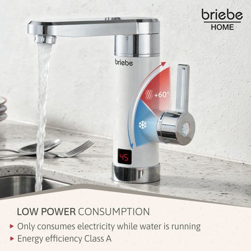 Briebe IH1203 Torneira com Aquecedor Elétrico Instantâneo de Bancada, Aquecedor de Água Baixo Consumo, Display LED, 3600, Branco
