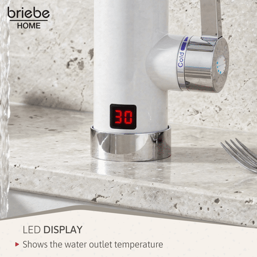 Briebe IH1203 Torneira com Aquecedor Elétrico Instantâneo de Bancada, Aquecedor de Água Baixo Consumo, Display LED, 3600, Branco