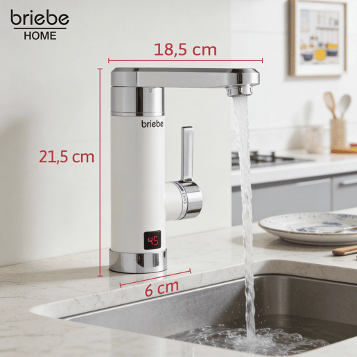 Briebe IH1203 Torneira com Aquecedor Elétrico Instantâneo de Bancada, Aquecedor de Água Baixo Consumo, Display LED, 3600, Branco