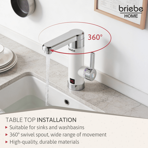Briebe IH1203 Torneira com Aquecedor Elétrico Instantâneo de Bancada, Aquecedor de Água Baixo Consumo, Display LED, 3600, Branco