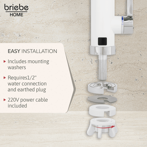 Briebe IH1203 Torneira com Aquecedor Elétrico Instantâneo de Bancada, Aquecedor de Água Baixo Consumo, Display LED, 3600, Branco