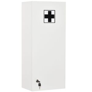 kleankin Armário de Medicamentos de Parede de 5 Níveis com Prateleiras Ajustáveis de Vidro Fechadura e 2 Chaves para Casa de Banho Cozinha 30x20x70 cm Branco