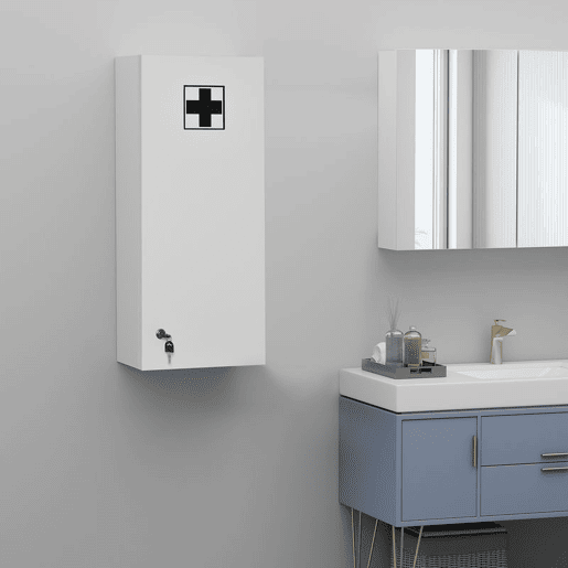 kleankin Armário de Medicamentos de Parede de 5 Níveis com Prateleiras Ajustáveis de Vidro Fechadura e 2 Chaves para Casa de Banho Cozinha 30x20x70 cm Branco
